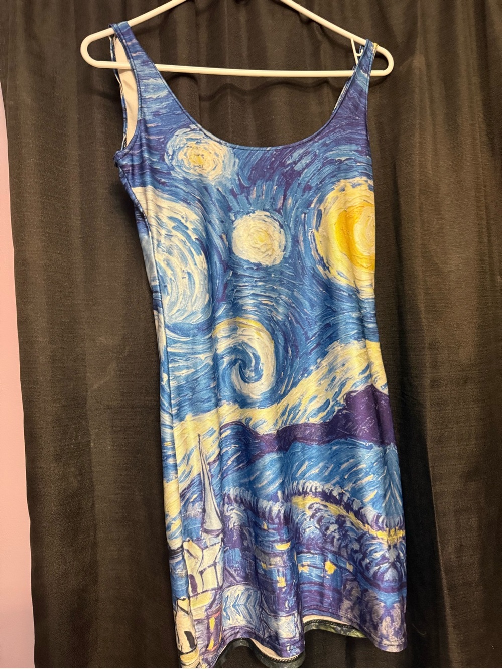 Blue Starry Night Print Scoop Neck Dress